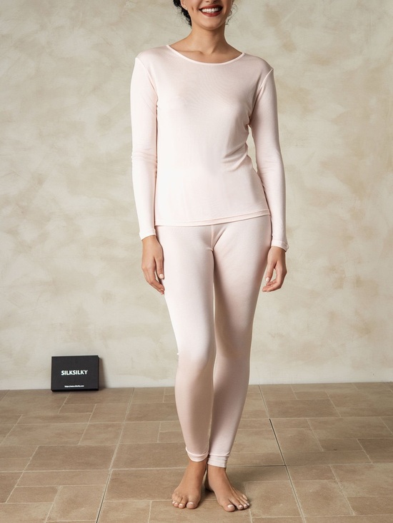 Silksilky Other - Mulberry Silk Pajama Set Size Small Lite Pink Long Johns Minimalist Quiet Luxury
